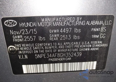 2016 Hyundai Sonata Sport z USA, uszkodzony, nr VIN 5NPE34AF8GH352439